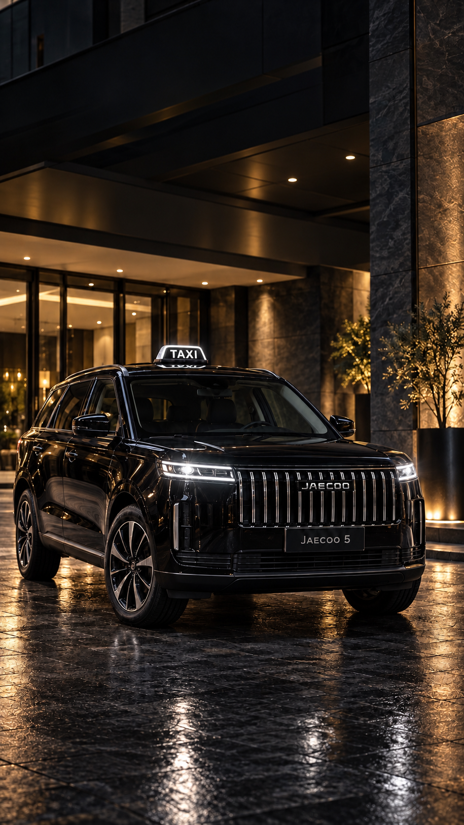 JAECOO 5 noir utilisé pour l'univers visuel de MYA TAXI